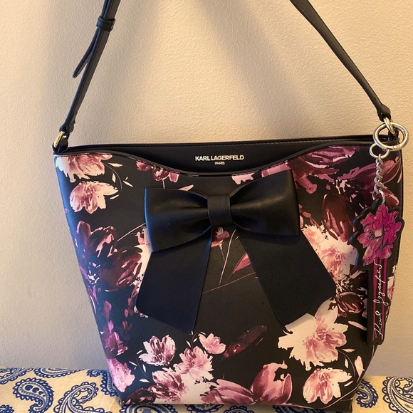 Karl Lagerfeld Bags Nwot Karl Lagerfeld Purple Black Floral Crossbody Accent Black Bow In